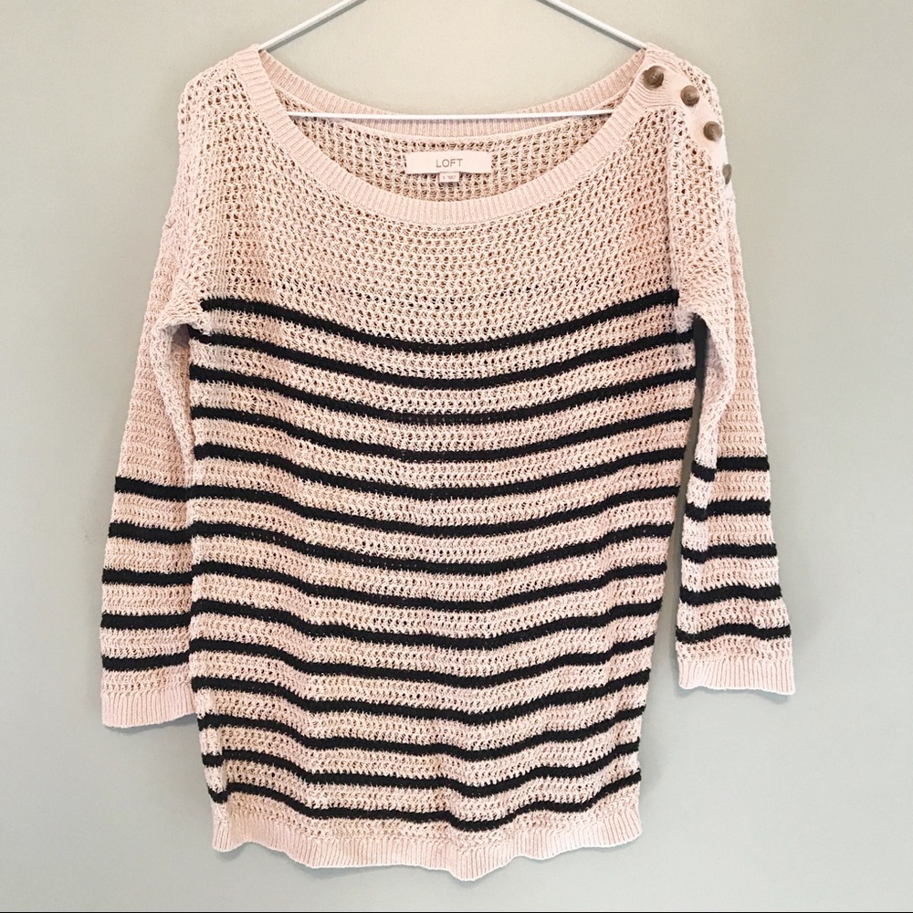 Loft Striped Sweater Cream & Black with Buttons